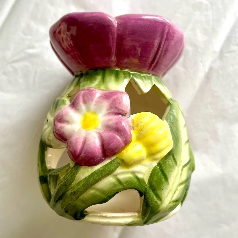 Pretty Floral Vase Candle Tea Light Holder 5”